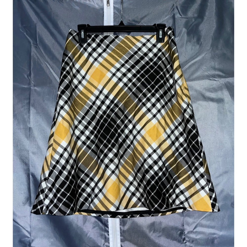 NWT Vintage B. Moss Plaid A-Line Skirt - Size 8 Yellow Black White Preppy Style